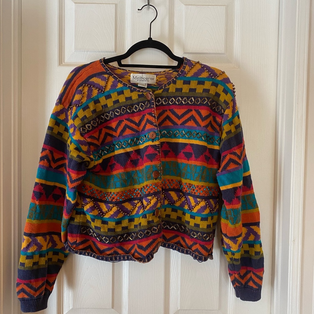 Vintage Multicolor Patterned Cardigan